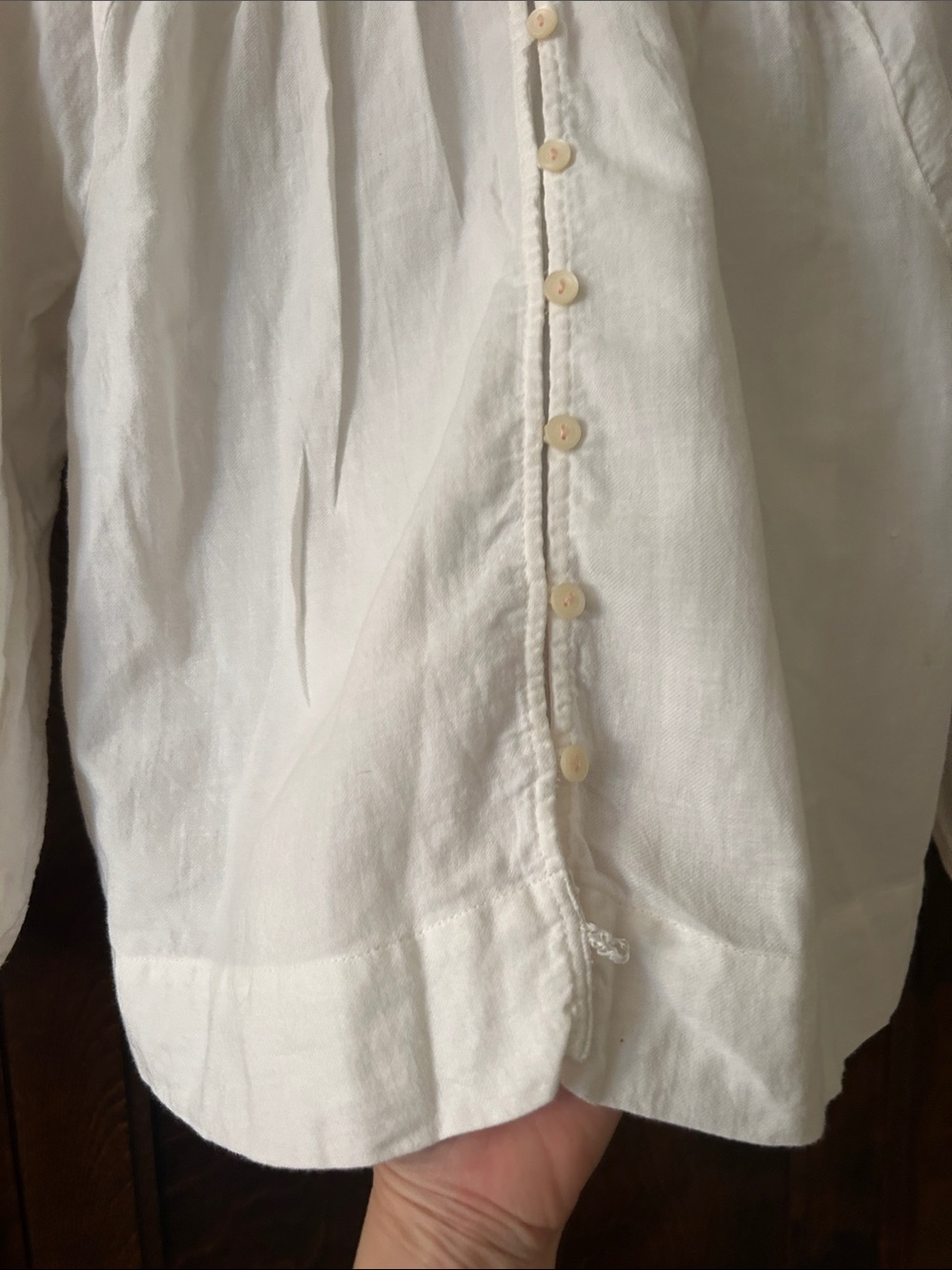 White Long-Sleeve Smocked Peasant Top with Pink Embroidery - Picture 7 of 10